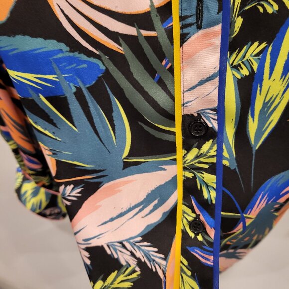 Long Sleeve Tropical Floral Office Button Down Blouse Large - Picture 7 of 7